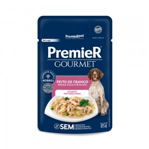 Ração Úmida Premier Gourmet para Cães Adultos de Porte Médio e Grande Sabor Peito de Frango, Batata Doce e Brócolis 85g