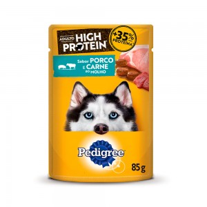 Ração Úmida Pedigree High Protein para Cães Adultos Sabor Porco e Carne Ao Molho 85g