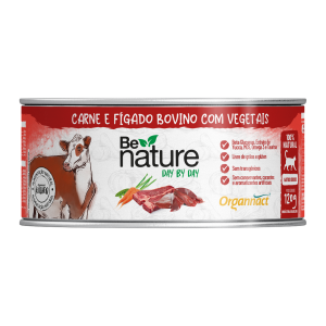 Lata Be Nature Organnact para Gatos Adultos Sabor Carne e Fígado Bovino com Vegetais 120 g