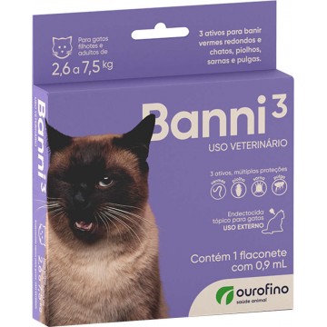 Antipulgas e Vermífugos Ourofino Banni 3 para Gatos de 2,6 a 7,5 Kg
