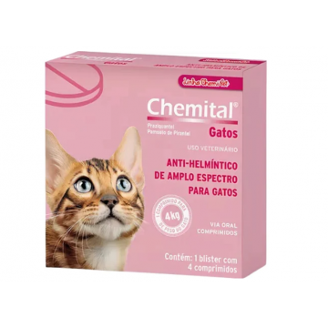 Vermífugo Chemital Gatos - 4 comprimidos