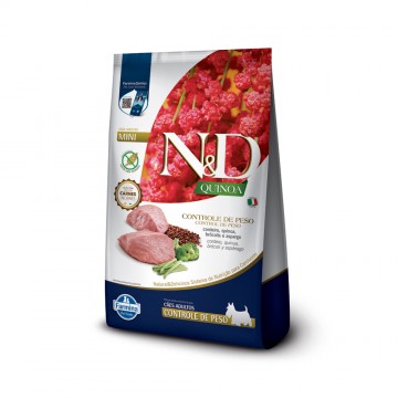 Ração N&D Quinoa Controle de Peso para Cães Adultos de Porte Mini e Pequeno Sabor Cordeiro, Quinoa, Brócolis e Aspargo - 2,5kg