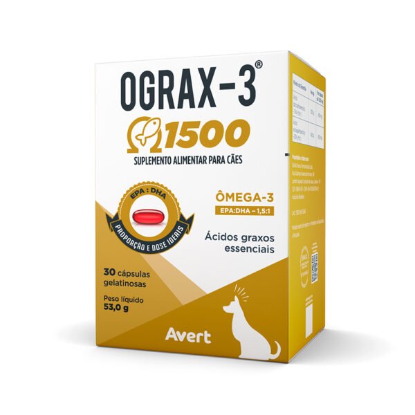 Ograx-3 1500mg Avert 30 Cápsulas para Cães e Gatos