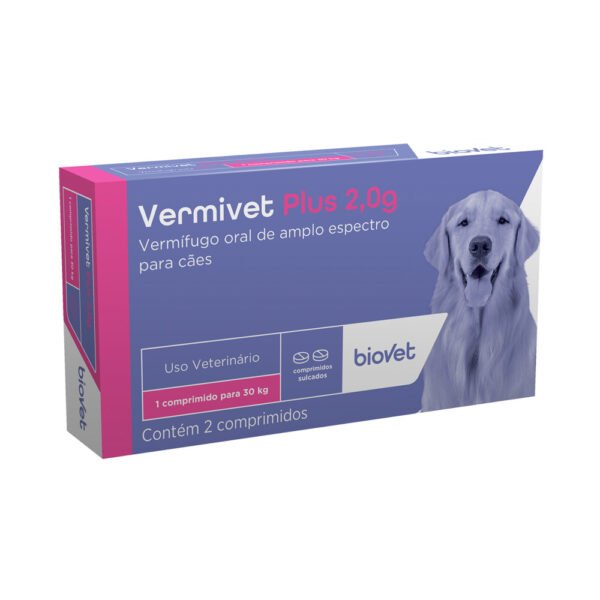 Vermífugo Vermivet Plus 2,0g para Cães 30kg com 2 Comprimidos