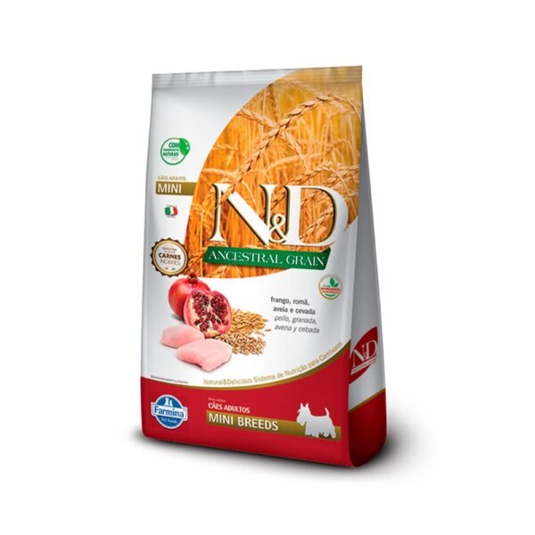 Ração N&D para Cães Adultos Mini Ancestral Grain sabor Frango e Romã 2,5kg