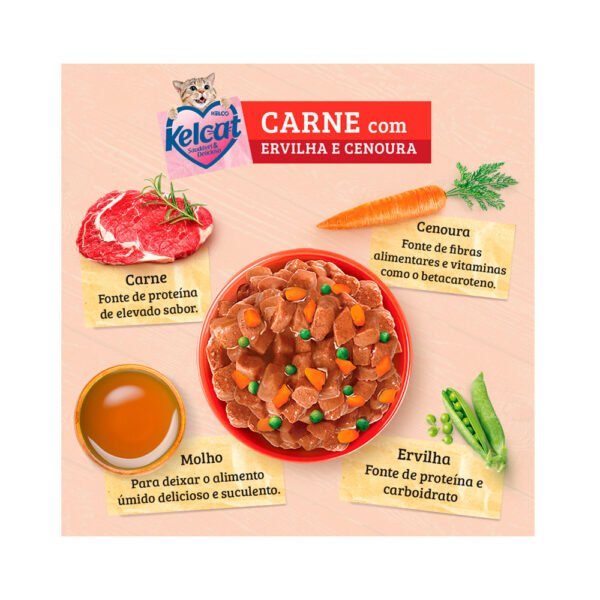Sachê Kelcat para Gatos Sabor Carne com Ervilha e Cenoura 85g - Image 3