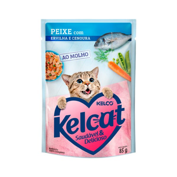 Sachê Kelcat para Gatos Sabor Peixe com Ervilha e Cenoura 85g