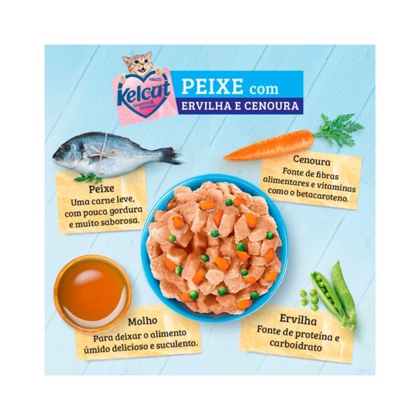 Sachê Kelcat para Gatos Sabor Peixe com Ervilha e Cenoura 85g - Image 3