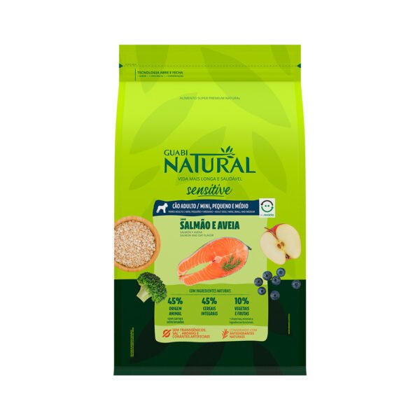 Ração Guabi Natural Sensível Cães Adultos Mini, Pequeno e Médio Sabor Salmão e Aveia 2,5kg