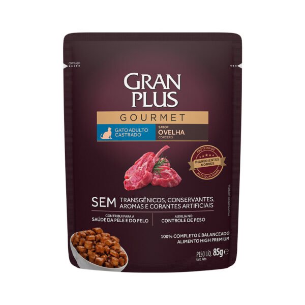 Sachê Gran Plus Gourmet para Gatos Adultos Castrados Sabor Ovelha - 85g
