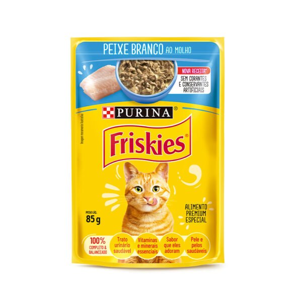 Sachê Friskies Purina para Gatos Adultos Sabor Peixe Branco - 85g