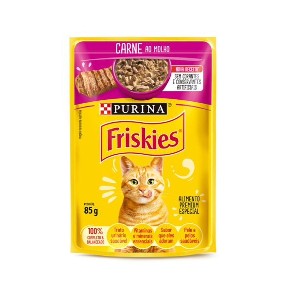 Sachê Friskies Purina para Gatos Adultos Sabor Carne ao Molho - 85g