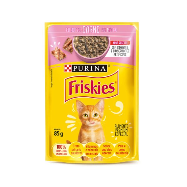 Sachê Friskies Purina para Gatos Filhotes Sabor Carne ao Molho - 85g