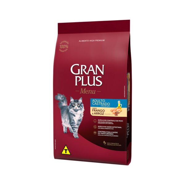 Ração Gran Plus para Gatos Adultos Castrados sabor Frango e Arroz 10kg