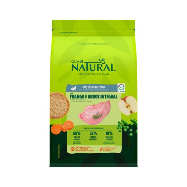 Ração Guabi Natural para Gatos Sênior Castrados Sabor Frango e Arroz 1,5kg