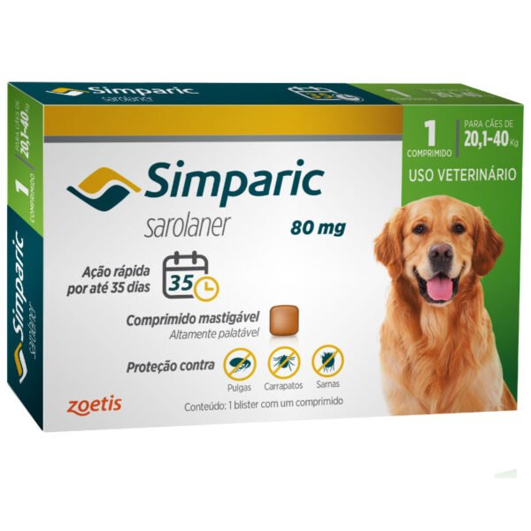 Simparic 80 mg para cães de 20,1 a 40 kg - 1 comprimido