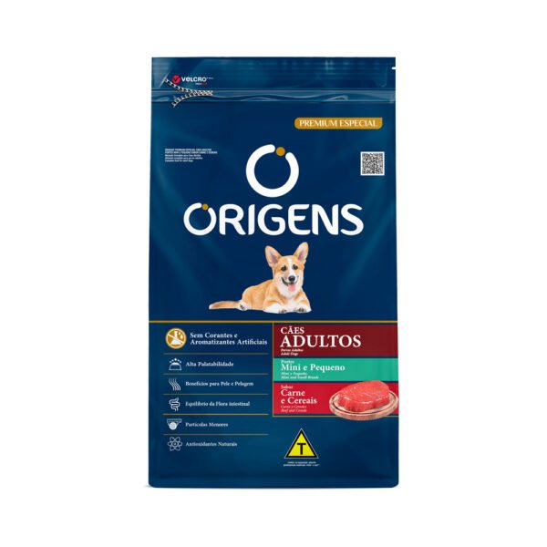 Ração Origens para Cães Adultos de Porte Mini e Pequeno Sabor Carne e Cereais 1kg