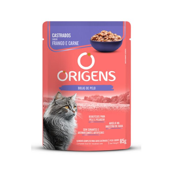 Sachê Origens para Gatos Castrados Sabor Frango e Carne 85g