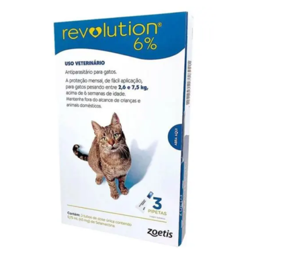 Revolution 6% 0.75ml para Gatos de 2,6Kg a 7,5Kg - 3 unidades