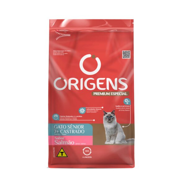 Ração Origens para Gatos Sênior 7+ Castrados Sabor Salmão - 1kg